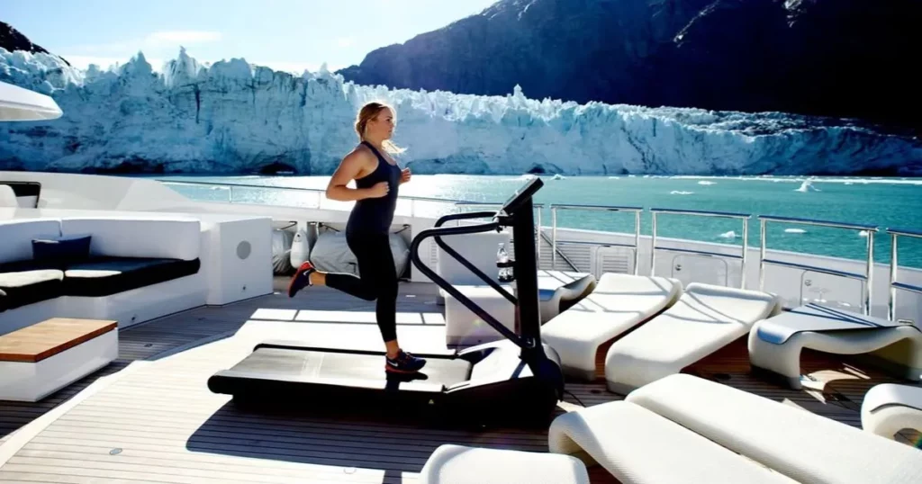 charter crew from a luxury yacht keeping fit in board @heesenyachts