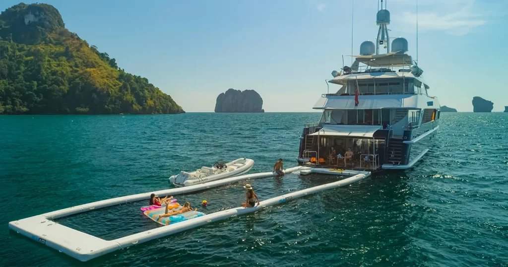 A FunAir XL Beach Club Sea Pool on charter superyacht Lady Azul