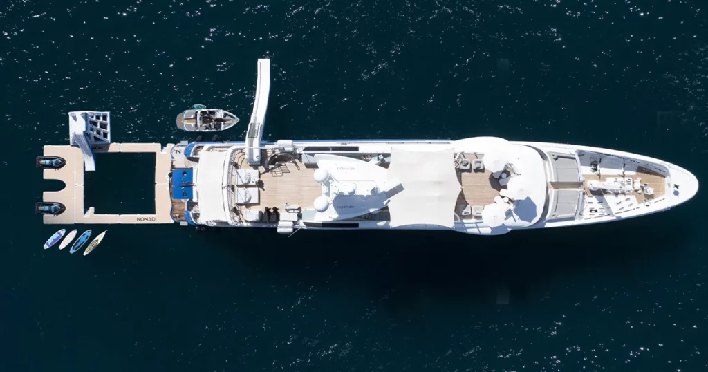 Drone view on MY Nomad with her FunAir inflatables