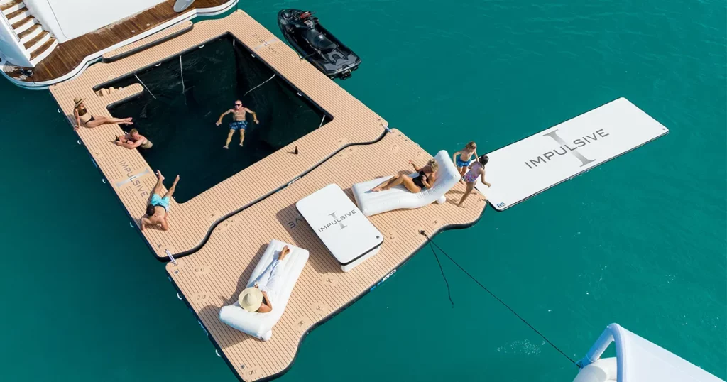 Superyacht charter guests using the FunAir yacht inflatable collection on Motor Yacht Impulsive
