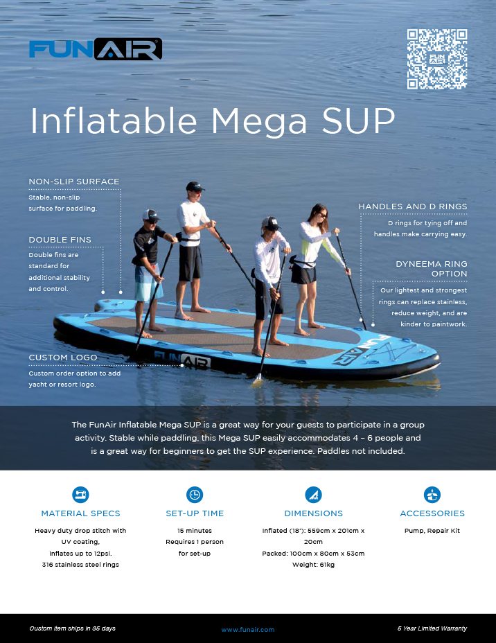 FunAir Inflatable Mega SUP Spec Sheet