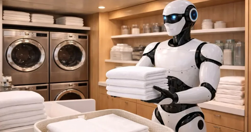 robot in the laundry room of a charter superyacht