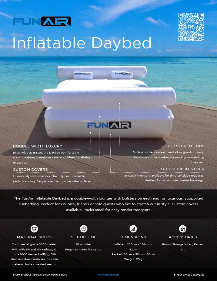 FunAir Inflatable Daybed Spec Sheet