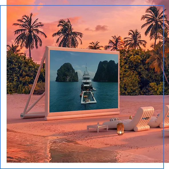 FunAir superyacht inflatable cinema screen beach set up